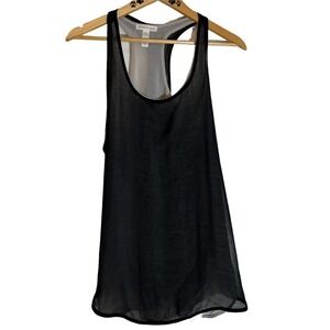 Ambiance apparel Womens Black Sheer Romantic Boho Top Swing tank L